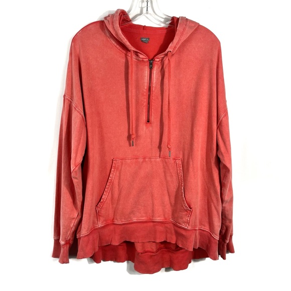 aerie Tops - Aerie Orange/Red Distressed Oversized Quarter Zip Hoodie Sweatshirt Small Lounge